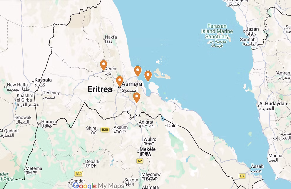Eritrea tour route map