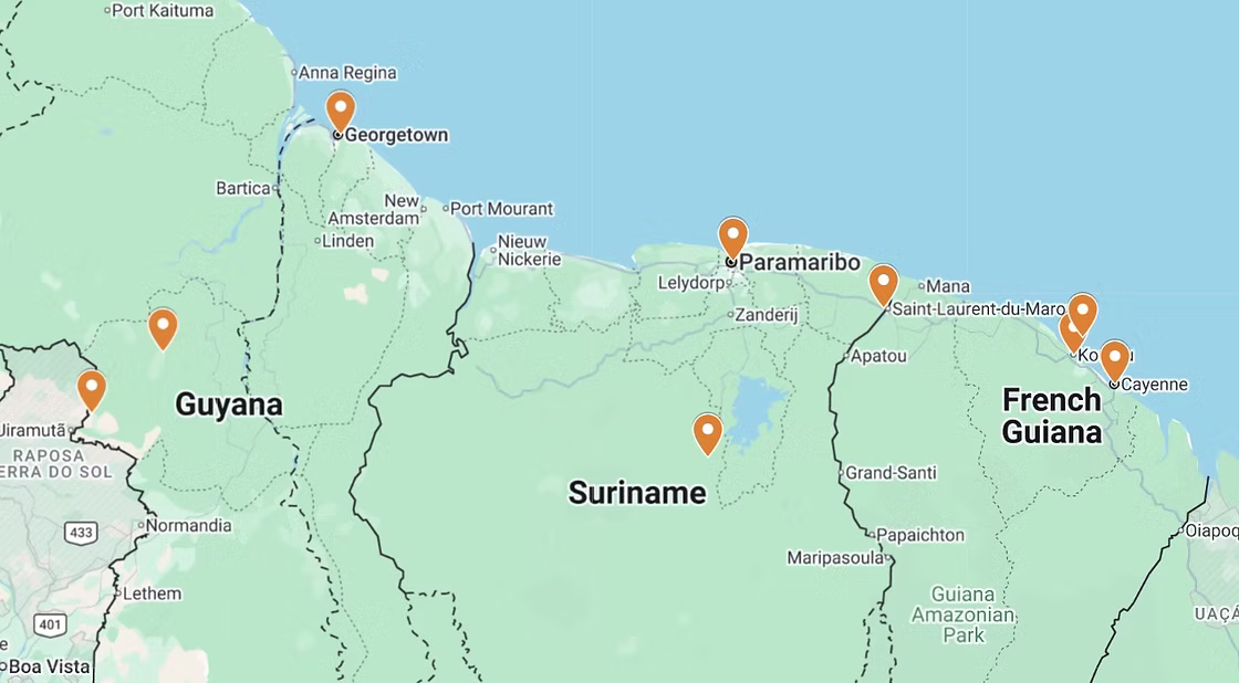 Three Guianas tour route map