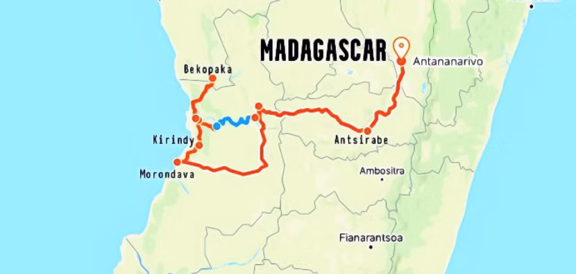 Madagascar tour route map